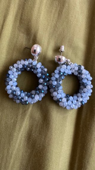Pendientes Aro Perlas Azules y Grises