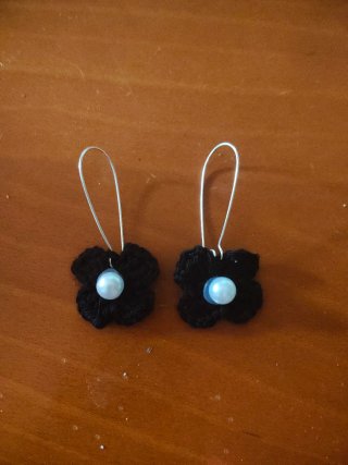 Pendientes Ganchillo Flor Perla Hechos Mano
