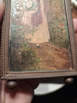 Pareja cuadros óleo marco bronce