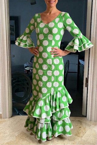 Traje de flamenca verde y blanco raquel
