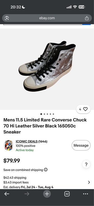 Converse All Star 100% Piel Plata T.41.5 (19)