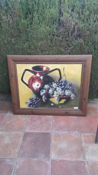 Cuadro bodegón uvas y jarrón