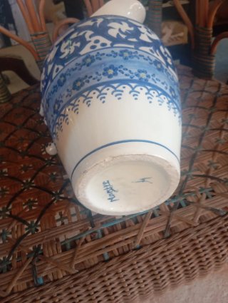 Jarra y Palangana Cerámica Azul y Blanca