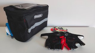 Bolsa manillar + guantes bici