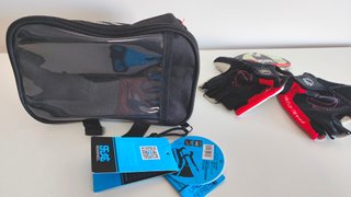 Bolsa manillar + guantes bici