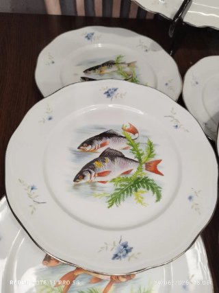 12 Platos y 1 Bandeja Porcelana Francesa Vintage
