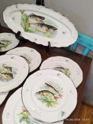 12 Platos y 1 Bandeja Porcelana Francesa Vintage