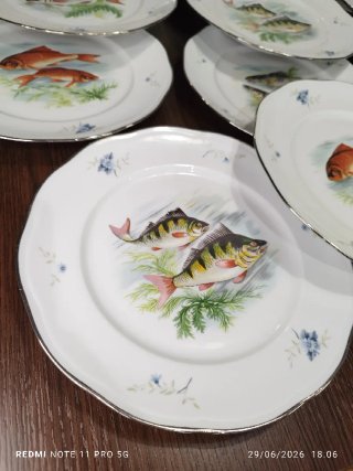 12 Platos y 1 Bandeja Porcelana Francesa Vintage