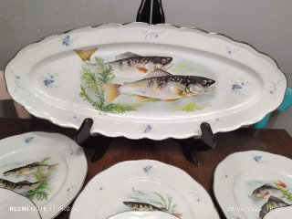 12 Platos y 1 Bandeja Porcelana Francesa Vintage