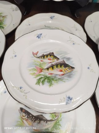 12 Platos y 1 Bandeja Porcelana Francesa Vintage