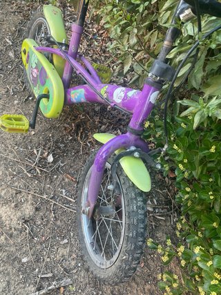 Bicicleta infantil morada y verde