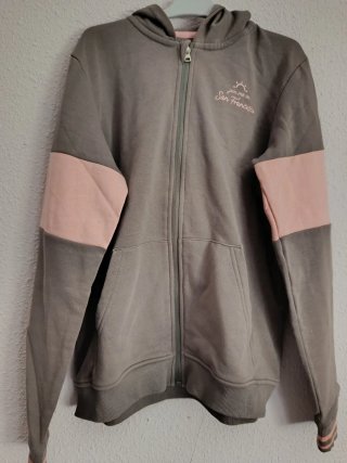 Sudadera gris y rosa con capucha