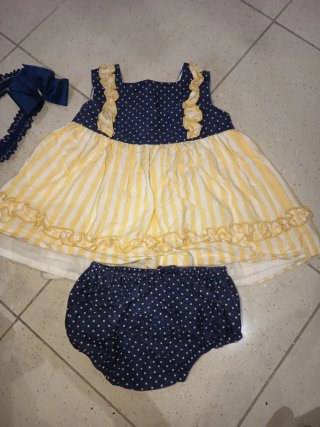 Vestido bebé braguita y diadema azul