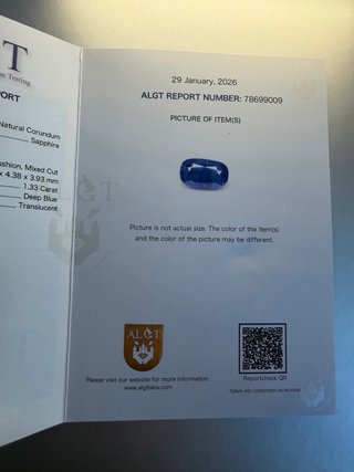 Zafiro Natural 1.33 ct Azul Profundo Certificado