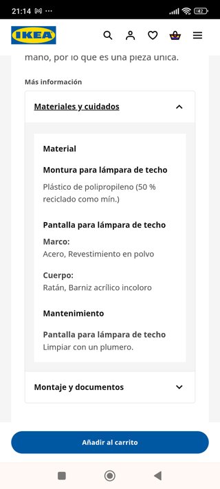 Lámpara colgante Ikea. Precio original 38e