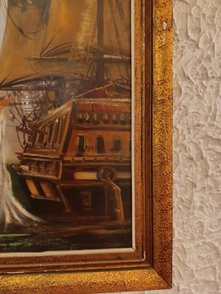 Cuadro antiguo de barcos de guerra Vintage