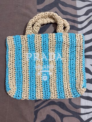Borsa Prada paglia blu e beige