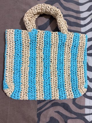 Borsa Prada paglia blu e beige
