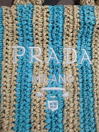 Borsa Prada paglia blu e beige