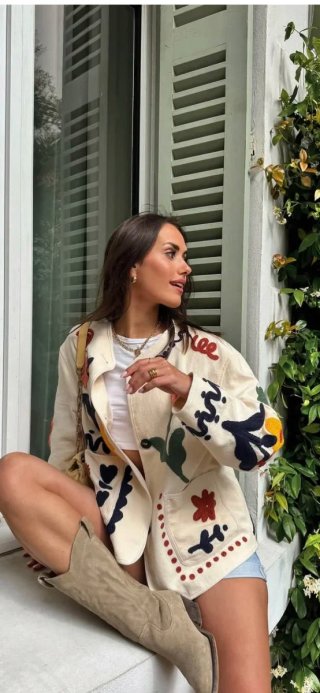 Chaqueta Zara Bordada Floral Algodón Talla M
