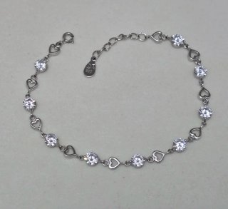 Pulsera Plata 925 Corazones y Circonitas