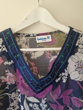 Camicia Louise F fiorata blu e viola XXL