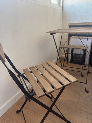Mesa y 2 Sillas Terraza Madera Metal