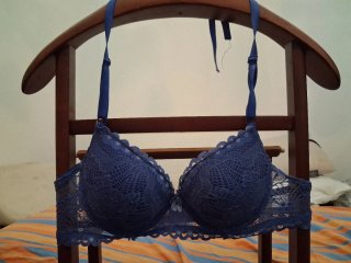 Coppia Reggiseni Pizzo Vintage Blu  Panna IT6 EU90