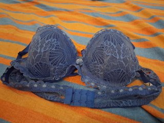 Coppia Reggiseni Pizzo Vintage Blu  Panna IT6 EU90