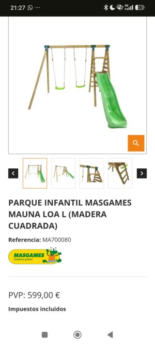 Parque infantil madera (columpios y tobogan)