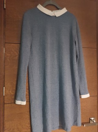Vestido punto azul cuello bebé