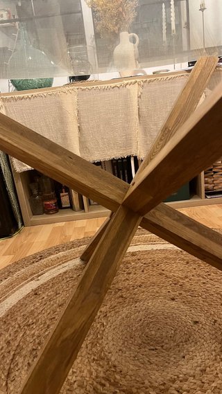 Mesa de comedor redonda de cristal y madera maciza