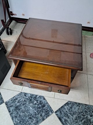 Mesa de rincón madera y cristal