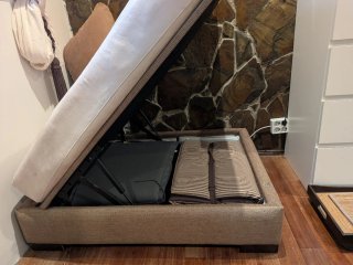 Puff Sofá, con Canape Beige/Marrón, para almacena