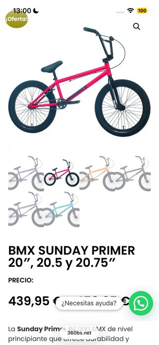 Bicicleta BMX Sunday Primer Rosa 20.75”