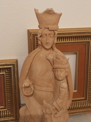 Escultura Religiosa Virgen y Niño Arcilla