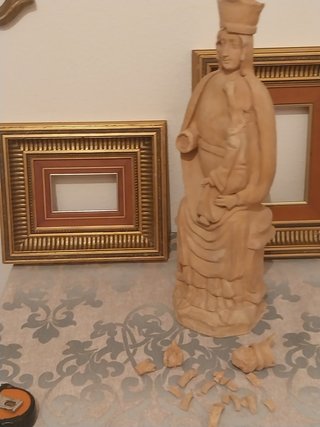 Escultura Religiosa Virgen y Niño Arcilla