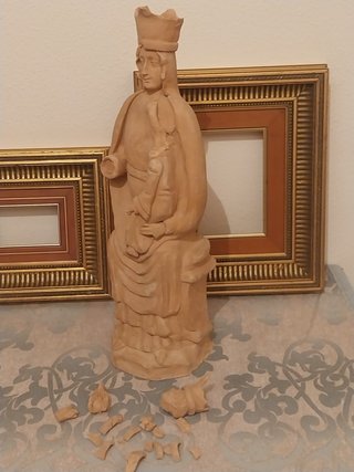 Escultura Religiosa Virgen y Niño Arcilla