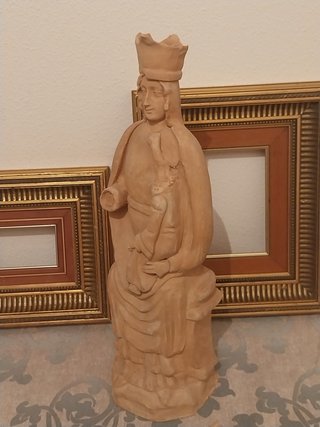 Escultura Religiosa Virgen y Niño Arcilla