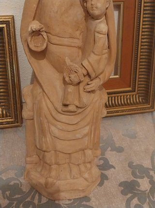 Escultura Religiosa Virgen y Niño Arcilla