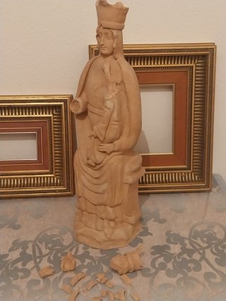 Escultura Religiosa Virgen y Niño Arcilla