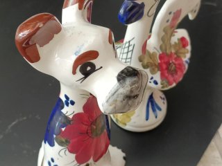 Cerámica Portuguesa Gallo y Perro Vintage