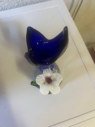 Scultura in vetro di Murano blu e bianca nuova