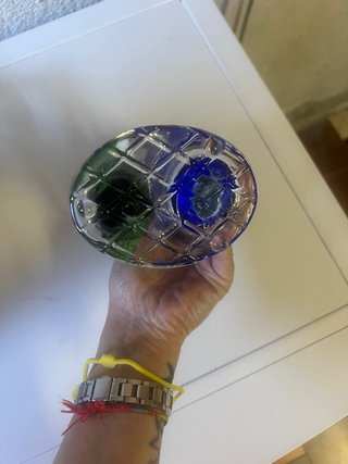 Scultura in vetro di Murano blu e bianca nuova