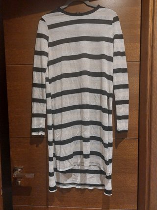 Vestido de punto rayas beige, gris y negro