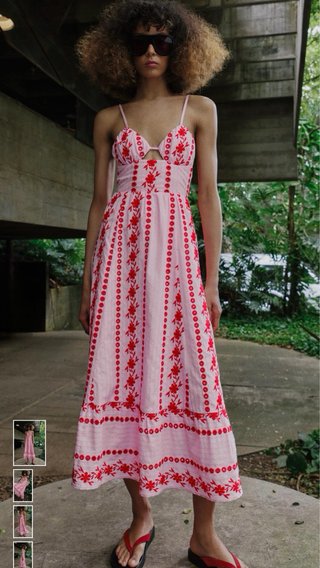 Vestido Zara bordado rosa y rojo T/L