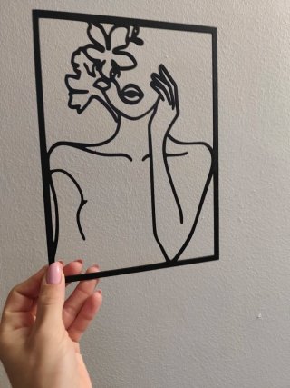 Quadretto Line Art Donna Fiore Nero