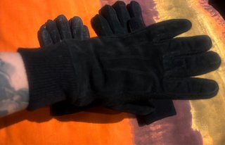 2 Pares Guantes Negros Piel y Tela