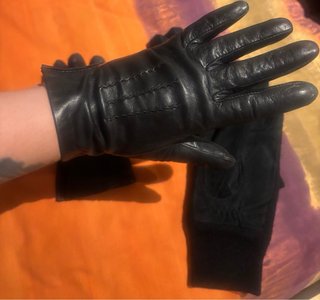 2 Pares Guantes Negros Piel y Tela