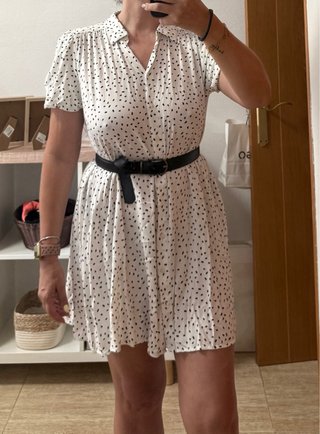 Vestido camisero blanco lunares negros